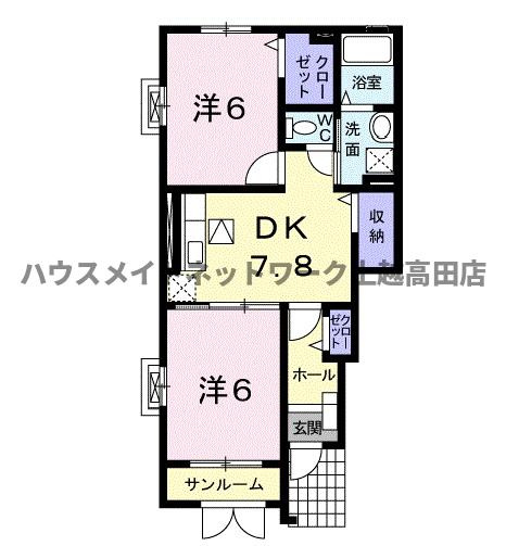 ニュイ・リウースＢの間取り|間取図（ニュイ・リウースＢ 101）2DK