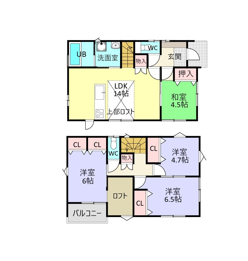 武岡4丁目　S-pasio　A棟の間取り|ロフト・吹抜けのある4LDK！収納豊富な間取りが魅力。家族が自然とリビングに集うリビング階段採用♪