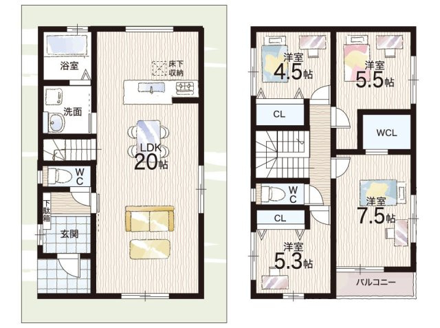 羽曳野市野々上　新築一戸建ての間取り|1号地