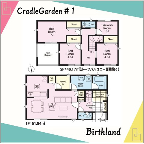 新築戸建・建売　佐野市高萩町第6　Cradle Garden　全4棟の間取り|パントリー2帖！キッチンと洗面室から出入りできる家事動線が取りやすい♪