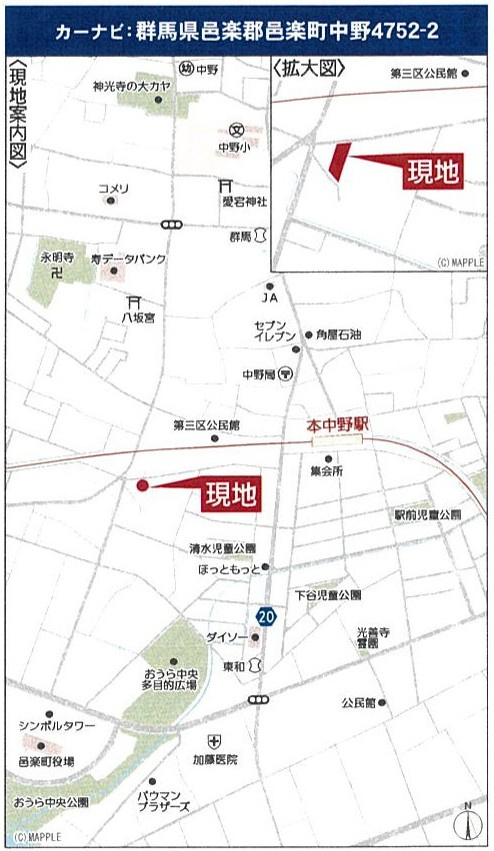 新築戸建・建売　邑楽町中野第4　中野小・邑楽中の地図