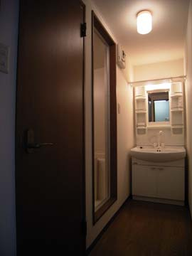 プチモコハウスの独立洗面台|独立洗面台、小物を置くことができて便利です