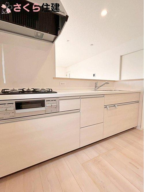 大田原市浅香　第8　3号棟のキッチン|コンロがガスコンロとなっております♪