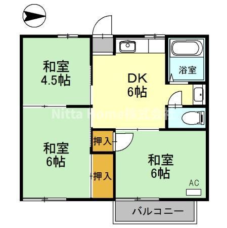 ファミールコーポ高屋６の間取り|ファミリーにおすすめの３ＤＫの間取りです◇