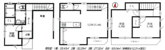 【間取り】 | 越谷市大成町　新築分譲住宅　全1棟 | ◆土地面積：51.23㎡　◆建物面積：93.04㎡　◆土地面積：93.04㎡（車庫部分12.31㎡含む）