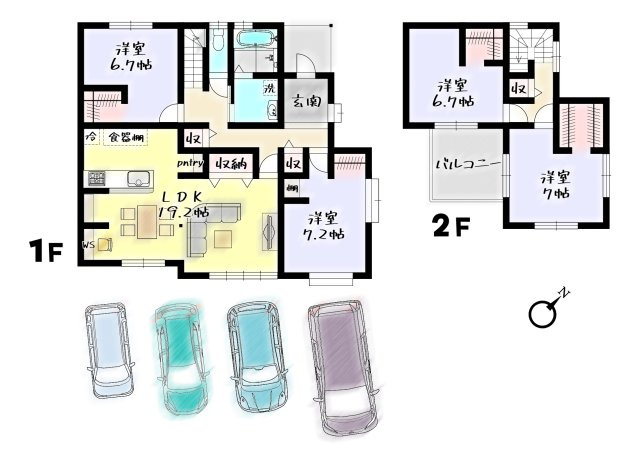 RESET HOUSE－リセットハウス－門司区城山町の間取り|ゆとりある広さの4LDK♪駐車は並列4台可能♪