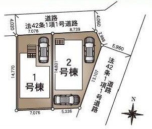 伊勢原市沼目第24　新築戸建　全2棟1号棟の区画図
