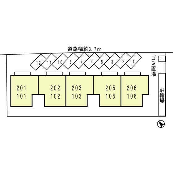 泉大津市豊中町１丁目のハイツの区画図