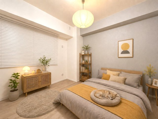 駅近タワーマンション☆３ＬＤＫ☆リフォーム完了で即入居ＯＫ☆ファーストタワー大津ＭＡＲＹの洋室|洋室（家具家電照明の設置・ペット規約内設置イメージ画像）