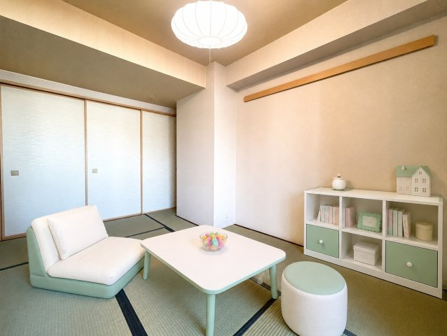 駅近タワーマンション☆３ＬＤＫ☆リフォーム完了で即入居ＯＫ☆ファーストタワー大津ＭＡＲＹの和室|和室（家具家電照明の設置イメージ画像）