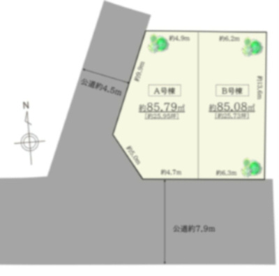 【区画図】 | 【仲介手数料３５０万円が無料！！】■山野小学区■ハイグレードデザインハウス | ■Ａ号棟　１１，８９９万円
■Ｂ号棟　１１，４９９万円
■南向き幅７．９ｍ公道面
■少し高台
■山野小学校
■ハイグレードデザインハウス
■内覧予約可