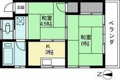 角部屋２面採光の２Ｋ