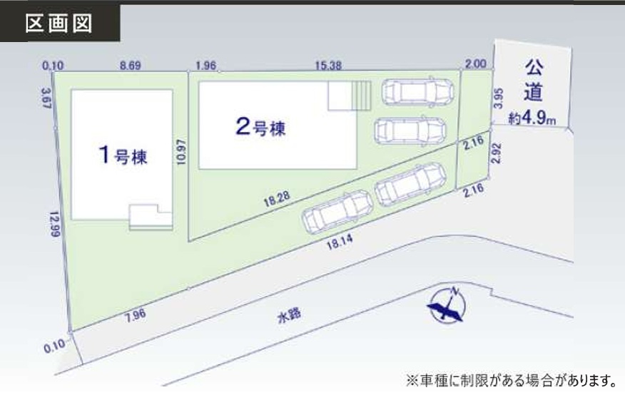 KIP 所沢市小手指南1期　全２棟の区画図