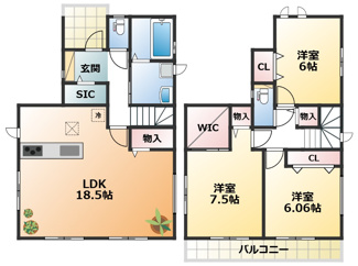 【間取り】 | ハートフルタウン東武江曽島駅2期　A号棟 | 南向きで陽当たりの良い間取りです