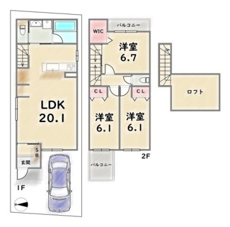【参考プラン】 | 中京区壬生松原町　建築条件付 | 《参考プラン》建物価格：1799万円　延床面積：87.49平米（1F:45.77平米　2F:41.72平米）
