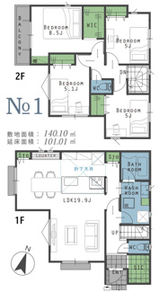 【間取り】 | 【仲介手数料無料！！】日野市新町3丁目　新築戸建て（全6棟）1号棟　5530万円 | 1号棟　建物：101.01㎡