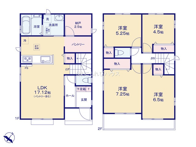 第17上尾上　新築一戸建て　Fの間取り|第17上尾上　新築一戸建て　F、4LDK、土地面積140.03m2、建物面積98.74m2