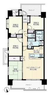 【間取り】 | 甲府市朝日4丁目 平成14年築 サーパス朝日通り 11階南向 | 80.59ｍ2　4LDKの広々間取り　南西角部屋につき眺望・日当良好