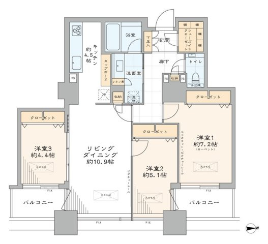 センチュリーパークタワーの間取り|センチュリーパークタワー：東向き３ＬＤＫ床暖房・エアコン付きリノベーション物件はフラット３５利用可能なお部屋となっております！