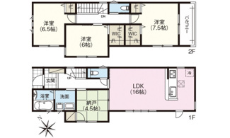 【間取り】 | 廿日市市平良2（廿日市駅）全3区画　NO3【外構工事込み】 | 南向き16帖リビング☆2階3室☆ファミリータイプ3LDK＋S☆クローゼット☆ウォークインクローゼット☆