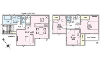 【間取り】 | 廿日市市阿品台3（阿品駅）全2区画　NO1 | 16.2帖リビング☆2階3室☆ファミリータイプ3LDK☆各居室に収納☆