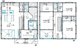 【間取り】 | 廿日市市阿品台1（阿品東駅）全2区画　A棟【エアコン2基付き】【P3台】【角地】 | 18帖リビング☆2階3室☆ファミリータイプ3LDK☆クローゼット☆ウォークインクローゼット☆パントリー☆