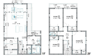 【間取り】 | 廿日市市対厳山3（宮島口駅）全3区画　C棟【角地】【63坪】【P3台】 | 20帖リビング☆2階4室☆ファミリータイプ4LDK☆各居室にクローゼット☆