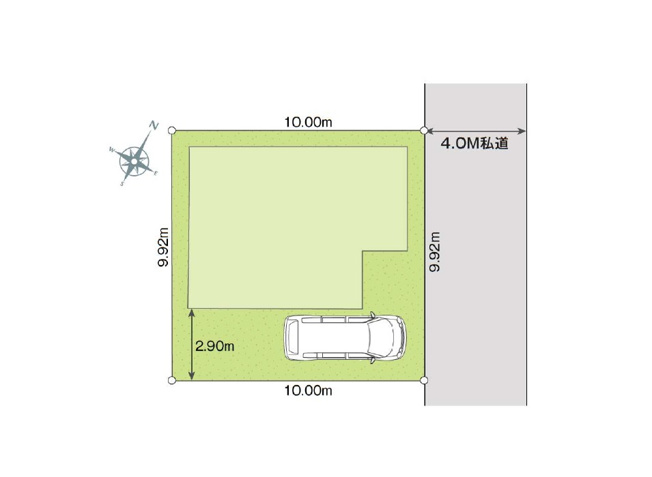 【区画図】 | 志木市中宗岡3丁目　新築一戸建住宅　全1棟　(志木本店) | 南側がカースペースなので開放感良好です。また通りから室内が見えにくいので家族のプライバシーも保護されます。