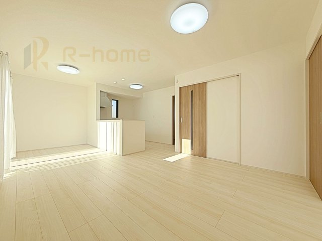 土浦市烏山4丁目　新築戸建て　B号棟の居間・リビング|広くて明るいＬＤＫ♪ ゆったりくつろげるリビングスペースで、ご家族皆様の笑顔が溢れます。