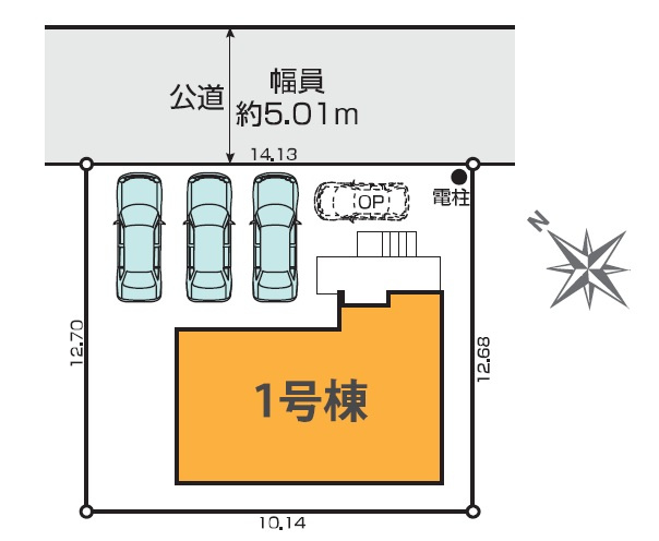 所沢市若狭2丁目・全1棟　新築一戸建　～ZEH水準住宅～の区画図|カースペース並列3台可能！（OPで4台可能）