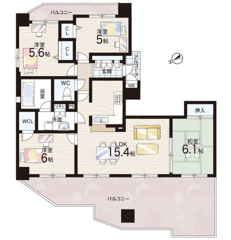 エステムコート御殿山シティライフの間取り|4LDK　各居室収納スペースあり♪
