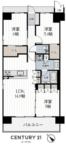 【間取り】 | S.J.Cレジデンス | 専有面積:70.68平米　バルコニー面積:12.63平米　間取り:3LDK！