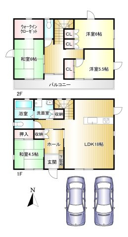 橿原小槻町の間取り|4LDK　土地面積：167.86ｍ2　建物面積：105.98ｍ2　駐車並列２台可