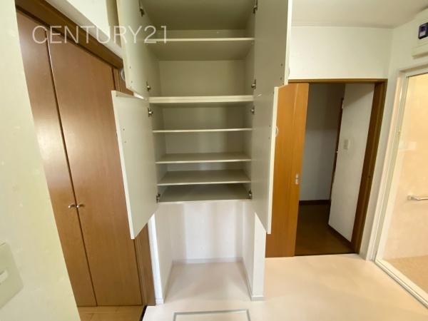 高崎市中泉町中古一戸建ての独立洗面台|毎日の着替え・タオルなどを仕舞える便利な棚付きです。