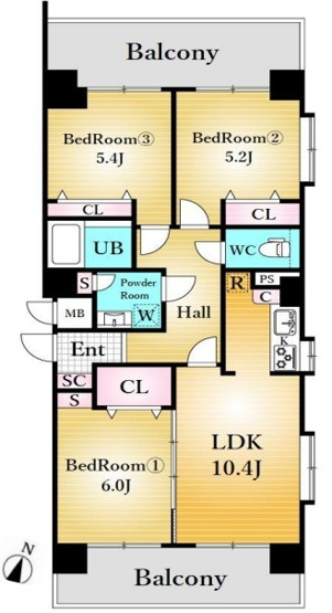 【間取り】 | セザール赤塚ガーデン | お部屋は、三方角部屋（北・東・南）なので、陽当たり・通風良好です！