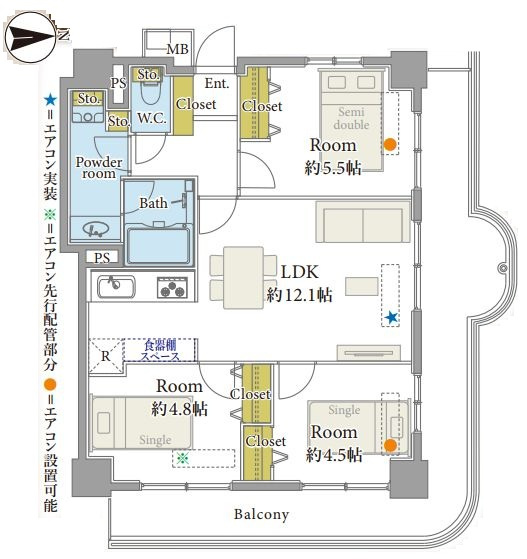 仲介手数料無料　コンセールタワー所沢の間取り