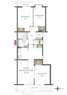 【間取り】リバーサイドともぶち第一住宅14号棟 