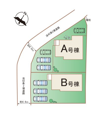 熊本市北区龍田弓削1丁目第1-2棟（A号棟）の区画図|配置図（A号棟）