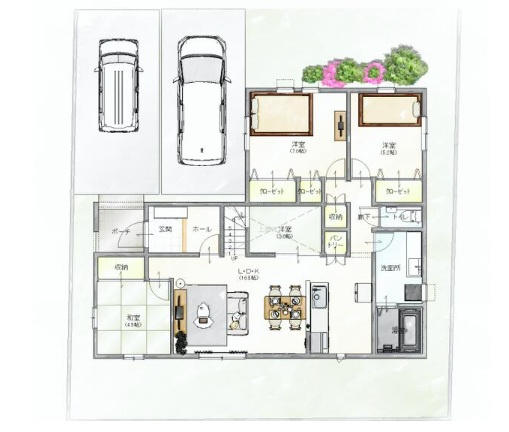 ルミナスガーデン飯山町２号地の区画図|【配置図：駐車場ゆったり並列２台】