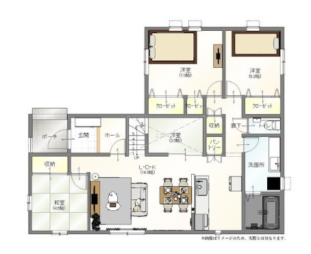 ルミナスガーデン飯山町２号地の間取り|【間取り：LDK16.5帖・洋7帖・洋5.2帖・和4.5帖】