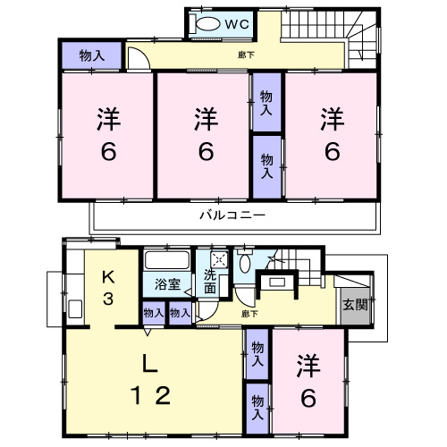 １Ｆ64.59㎡２Ｆ46.37㎡　全室南向き