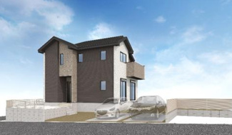 【外観パース】 | 【仲介手数料無料！！】八王子市絹ケ丘1丁目　新築戸建て（全1棟）5099万円 | 本パースは、イメージ図につき、風景、建物、植栽などについては施工後の現物との差異が生じます
つきまして本パースによって生じたいかなる損害については一切責任を負いません