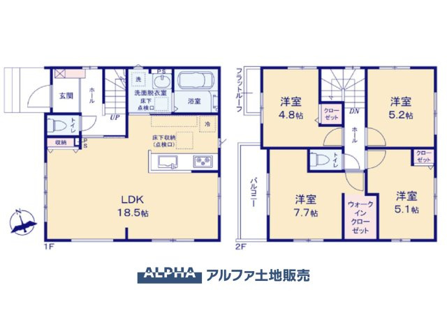 ~立川市西砂町2丁目~Newly built houseの間取り|【Floor plan】
◆採光と風◆家事導線も比較的良好で、2面採光と風通しの良さで過ごしやすい麗(うら)らかな気分にさせてくれるリビングダイニングルーム