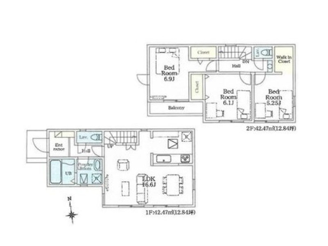 【間取り】 | 西東京市中町5丁目　新築一戸建住宅　全1棟　(保谷店) | 全居室南に面し陽当たり良好な3LDKの間取り。お洋服の収納に便利なウォークインクローゼットも備わります。