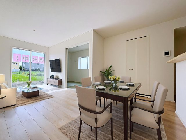 新築戸建・建売　郡山市御前南五丁目　耐震＋制震　朝日が丘小・郡山七中の居間・リビング|画像はAI加工による演出で、実際の家具は付きません。