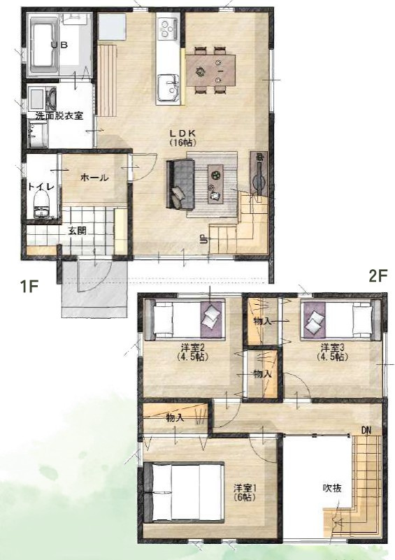 【新築戸建】前橋市朝倉町1丁目の間取り|■間取り図｜敷地面積：158.55（約47.96坪）　建物面積：73.69（約22.29坪）