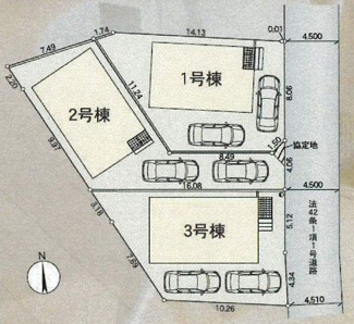 【区画図】 | 綾瀬市上土棚北3丁目  3号棟 第24 | 3号棟　東側約4.5ｍ公道　駐車2台（車種によります）　敷地面積36.4坪