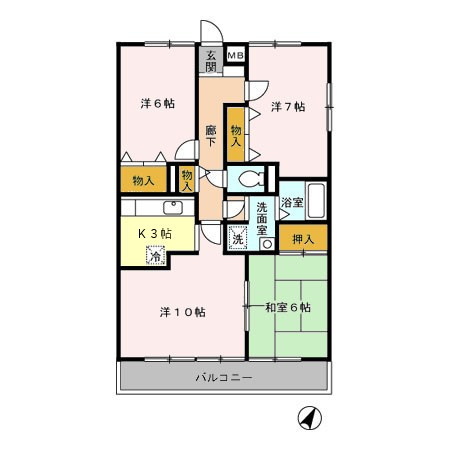 東村山市廻田町１丁目の賃貸マンションの間取り