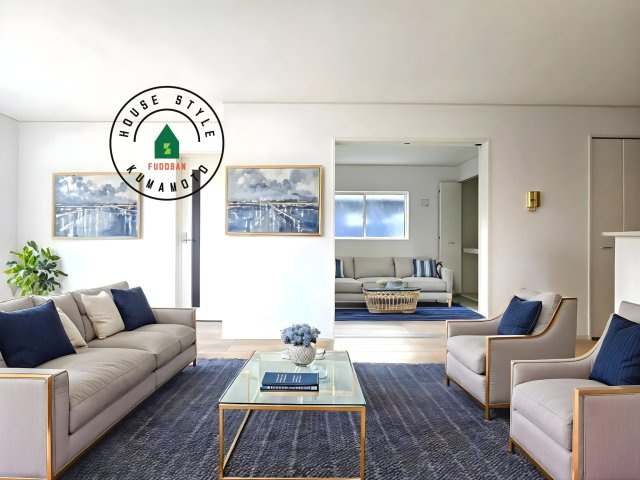 熊本市北区梶尾町第9-3棟（3号棟）の内観：施工例|明るく開放的なリビングダイニングは豊かな陽光が注ぎ込み、やすらぎの空間を演出してくれます。ご家族で楽しいひとときをお過ごし下さい。※家具はCGを合成したものです。同社仕様