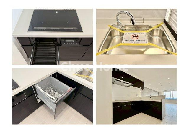 ステーションガーデンタワーのキッチン|【システムキッチン】ワイドで収納豊富な使い勝手の良いシステムキッチンには、食洗器や伸縮タイプのキッチン水栓、IHクッキングヒーター・魚焼きグリルなどの便利な設備が標準完備されています。